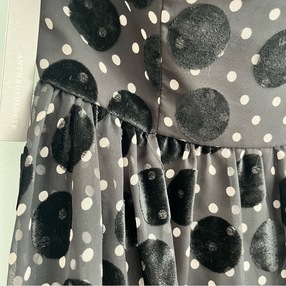 Anthropologie Hutch NWT Velvet Maxi Dress Size 4 Black White Polka Dot Strapless - Picture 16 of 16